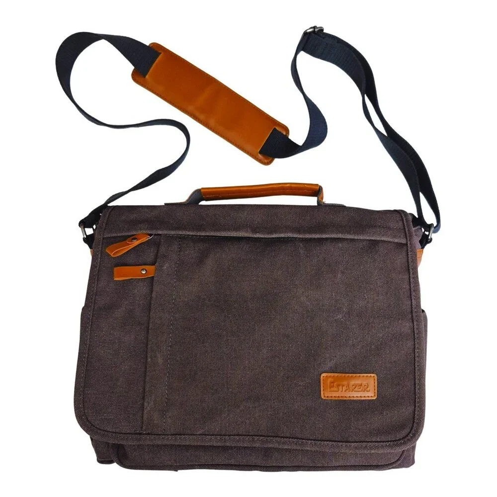 Messenger Bag for Men Women 13-14 Inch Laptop Water Resistant Shoulder Bag Brown